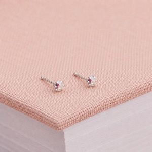 3mm Sterling Silver Aurora Crystal Stud Earrings