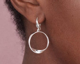 Sterling Silver Twisted Mobius Hoop Drop Earrings – 19mm