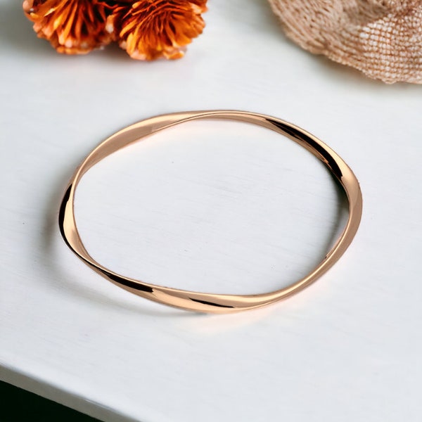 Soft Twist Hollow Slave Bangle in 18ct Rose Gold-Plated Sterling Silver