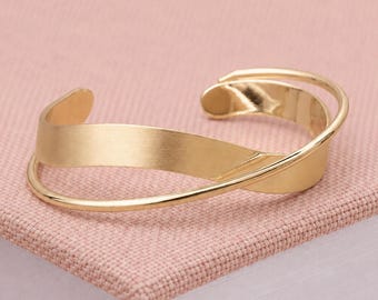 Adjustable Gold Plated Open Crossover Cuff Bangle
