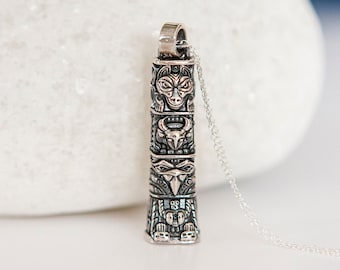 Sterling Silver Wolf Antelope and Raven Spirits Totem Necklace with Optional Personalisation