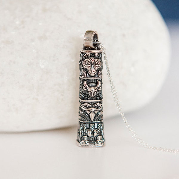 Sterling Silver Wolf Antelope and Raven Spirits Totem Necklace with Optional Personalisation