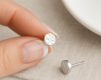 Hammered Sterling Silver Disc Stud Earrings: Minimalist Jewellery, 5mm