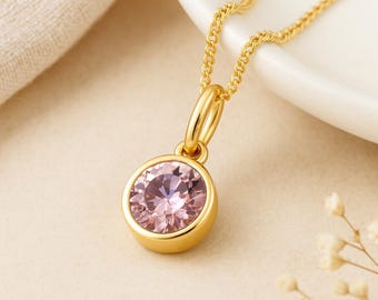 Alexandrite Birthstone Pendant • June Charm Necklace in Gold • Dainty Cubic Zirconia Gift • Personalised Birth Month Jewellery