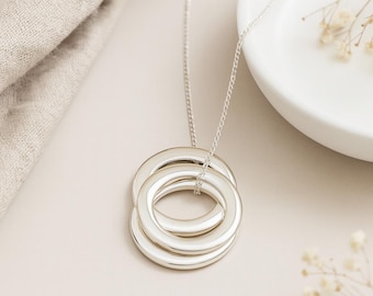 Personalised Russian Ring Pendant • Sterling Silver Trio Name Necklace • Family Jewellery with Engraving