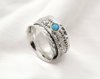 Personalised Opal Spinner Ring in Sterling Silver, Spinning Ring, Kinetic Anxiety Jewellery, Silver Spinner Ring, Spin Ring,