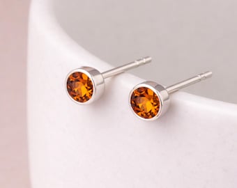 Sterling Silver November Citrine Birthstone Stud Earrings – 7mm