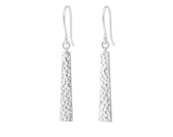 Sterling Silver Hammered Bar Drop Earrings – 35mm x 5mm