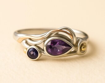 Molten Amethyst and Iolite Organic Ring in Sterling Silver