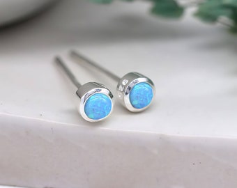 Mini Sterling Silver Blue Opal Stud Earrings