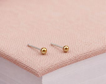 3mm Sterling Silver Gold Pearl Stud Earrings
