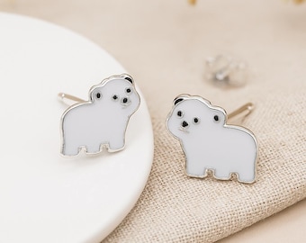 Girls Sterling Silver Polar Bear Stud Earrings