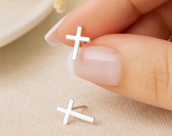 Sterling Silver Cross Stud Earrings – 9mm x 7mm