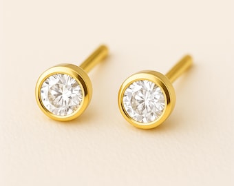 Gold Plated Sterling Silver April Cubic Zirconia Birthstone Stud Earrings