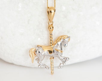 Personalised Yellow Gold Plated Sterling Silver Moving Carousel Horse Necklace
