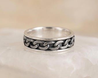 Men’s Personalised Oxidised Sterling Silver Chain Spinner Ring