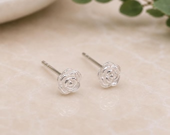 Sterling Silver Rose Flower Stud Earrings