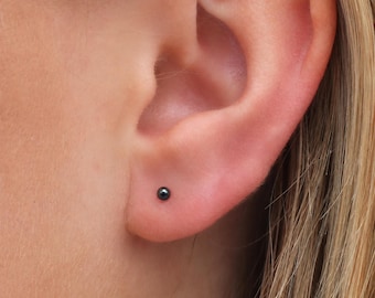 Tiny Sterling Silver Black Freshwater Pearl Stud Earrings