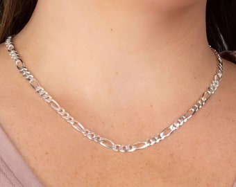 Sterling Silver Heavy Figaro Chain Necklace