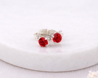 Sterling Silver Red Ruby Micro Stud Earrings – 3mm