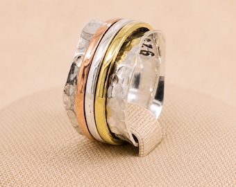 Personalised Sterling Silver, Brass & Copper Triple Spinner Ring