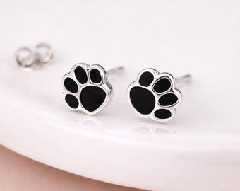 Sterling Silver Paw Print Heart Stud Earrings – 10mm