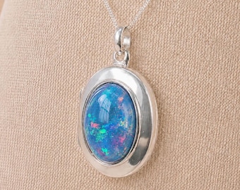 Personalised Sterling Silver Opal Triplet Gemstone Locket Necklace With Photos