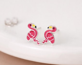 Sterling Silver Pink Flamingo Stud Earrings – 10mm x 7mm