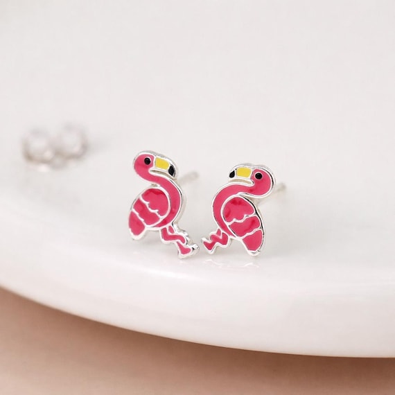 Orecchini mezzo cerchio argento 925 oro rosa nappa e fenicottero