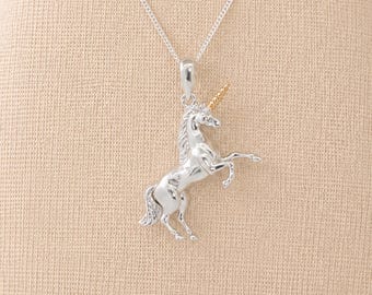 Personalised Sterling Silver And Gold Unicorn Pendant Necklace