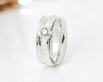 Personalised Sterling Silver Slim Cz Spinner Ring