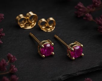 Solid 9ct Gold July Ruby Birthstone Stud Earrings