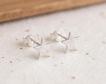 Personalised Textured Star Stud Earrings In Sterling Silver
