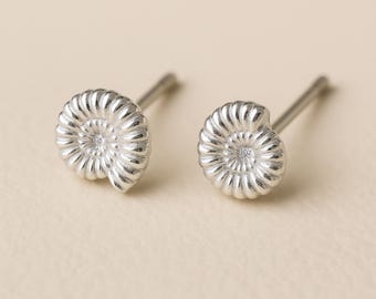 Sterling Silver Ammonite Shell Stud Earrings