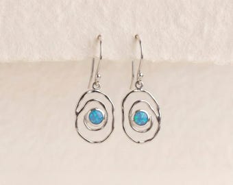 Blue Opal Spiral Drop Earrings in Molten Sterling Silver