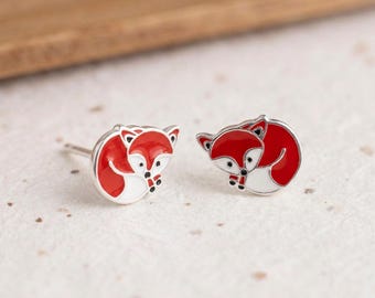 Personalised Fox Stud Earrings in Sterling Silver