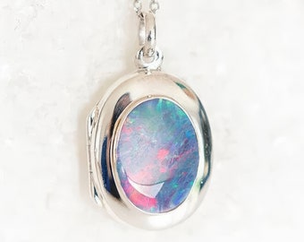 Personalised Sterling Silver Opal Triplet Gemstone Locket