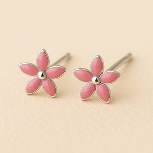 Mini Sterling Silver Pink Flower Stud Earrings