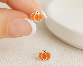 Sterling Silver Pumpkin Stud Earrings: Autumn Halloween Gift – 5mm
