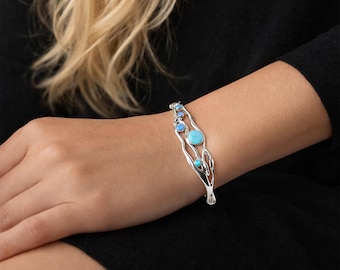 Molten Sterling Silver Blue Opal Bangle