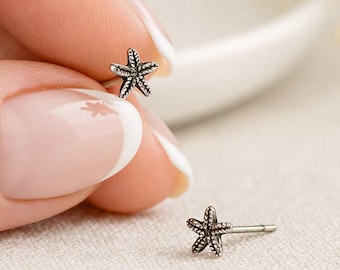 Oxidised Sterling Silver Starfish Stud Earrings – 5mm
