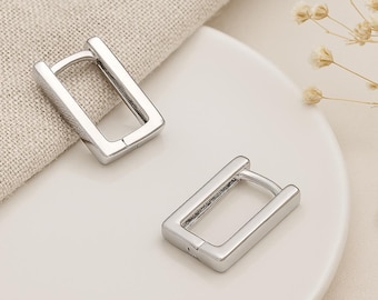 Sterling Silver Rectangle Huggie Hoop Earrings
