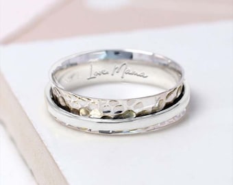 Personalised Dainty Spinner Ring in Sterling Silver, Spinning Ring, Kinetic Anxiety Jewellery, Silver Spinner Ring, Spin Ring, Slim