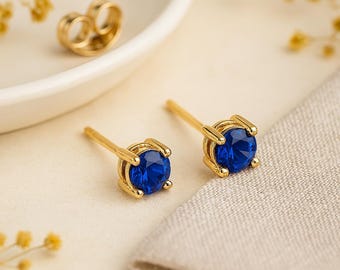 Solid 9ct Gold September Sapphire Birthstone Stud Earrings
