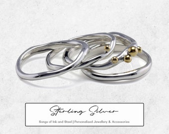 Personalised Sterling Silver and Brass Pebble Stacking Ring Set