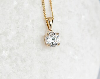 Personalised Solid 9ct Yellow Gold April Cubic Zirconia Birthstone Necklace