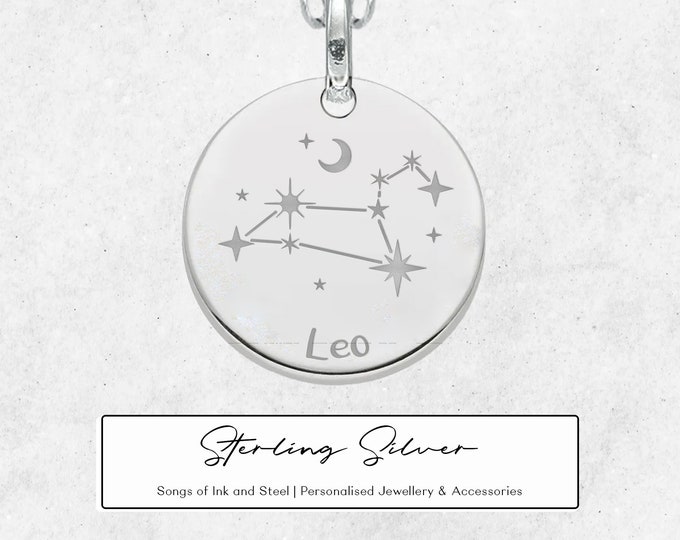 Personalised Leo Constellation Necklace in Sterling Silver, Zodiac Necklace, Hand Drawn Constellation, Leo Astrological Sign