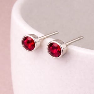 Sterling Silver July Ruby Birthstone Stud Earrings – 7mm