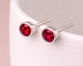 Sterling Silver July Ruby Birthstone Stud Earrings – 7mm