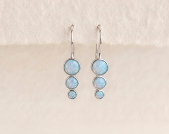 Blue Opal Trio Hook Drop Earrings in Sterling Silver